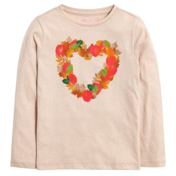 Crewcuts Girls Beige Long Sleeve Tee With Fall Apple Heart Size L (10-11) NWT - Picture 1 of 4
